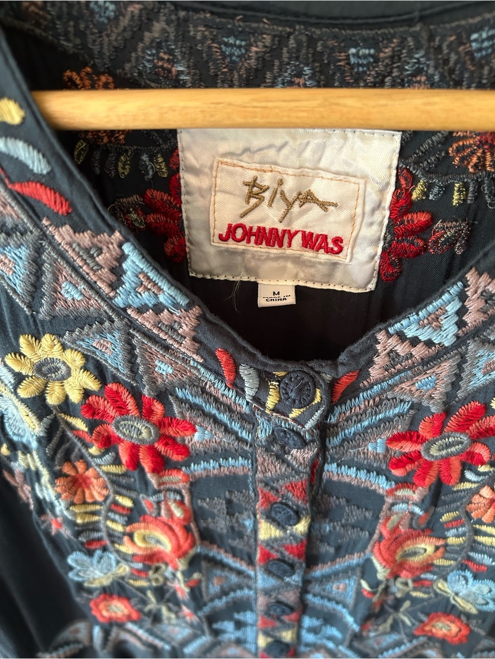 Johnny Was Embroidered Boho Cassie Maxi Dress - Navy Blue Medium - Picture 3 of 10